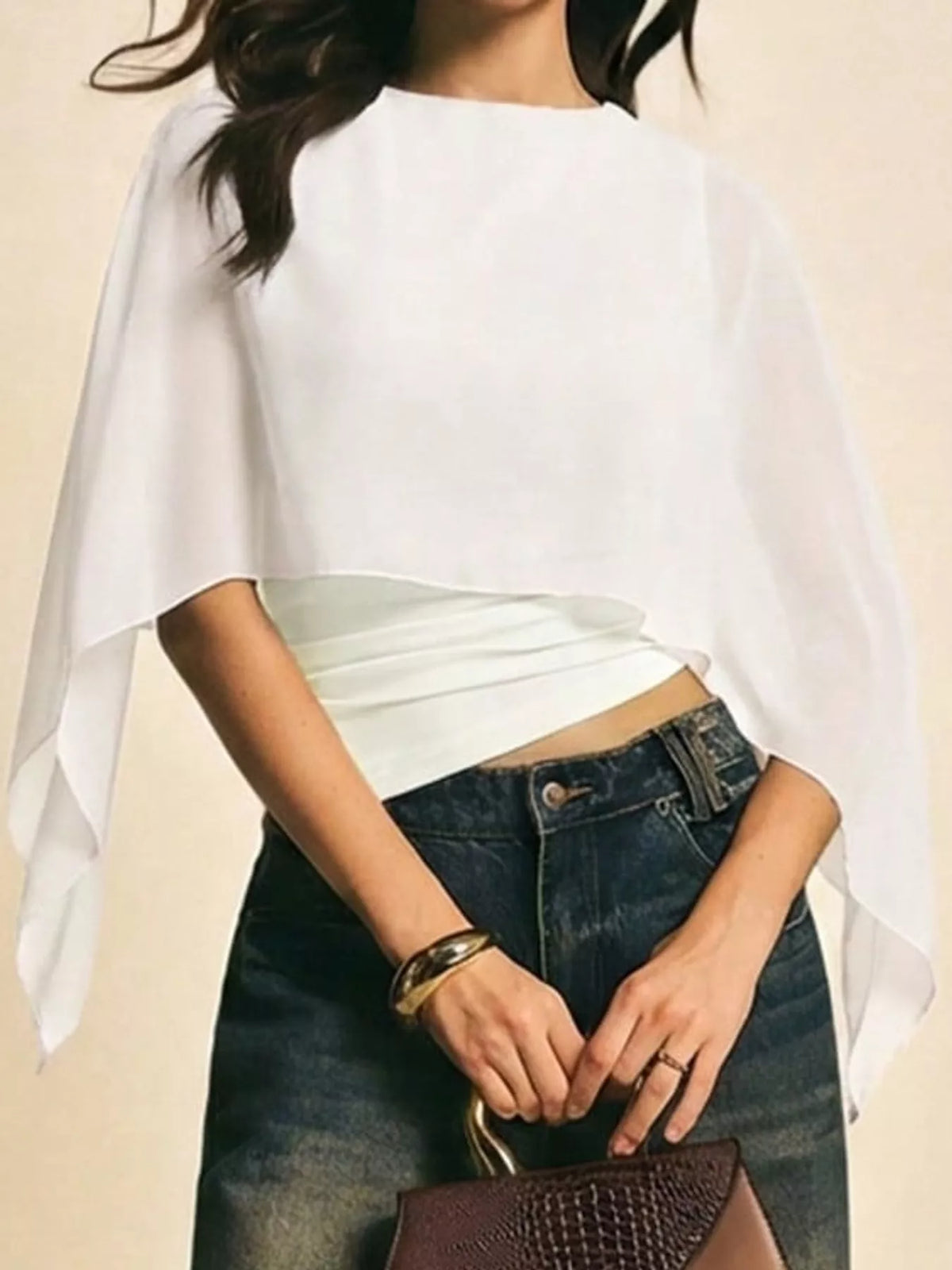 Cape Sleeve Round Neck Blouse