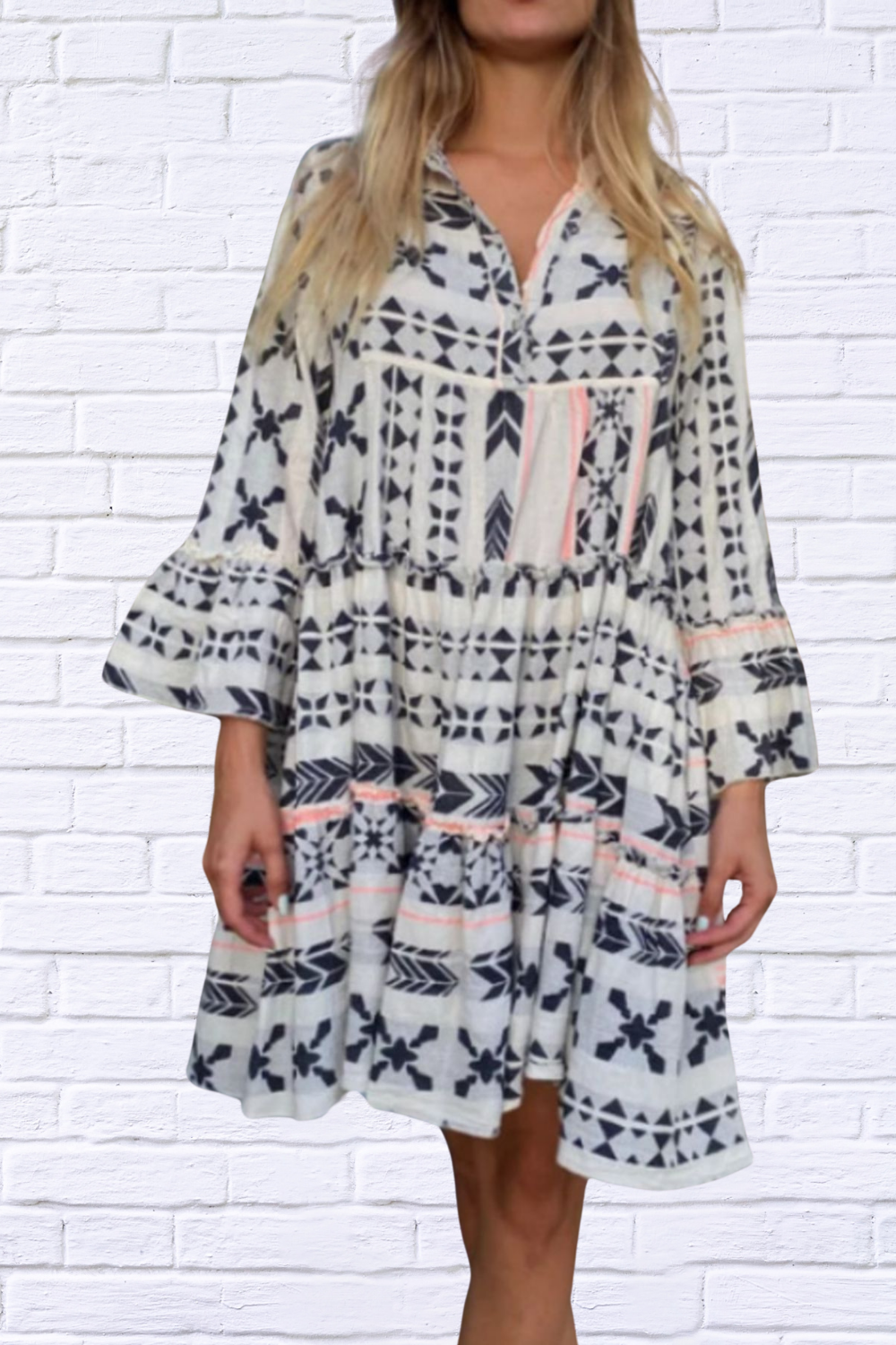Printed Tierred Babydoll Dress Black