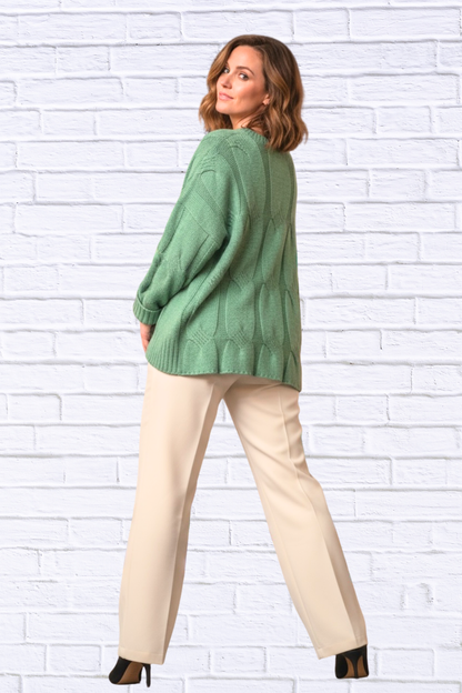 Round Neck Cable Knit Sweater – Women’s Cozy Textured Knit Pullover for Effortless Everyday Style