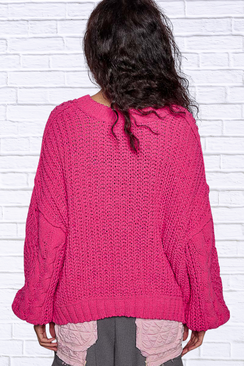 Cable-Knit Solid V-Neck Cropped Sweater