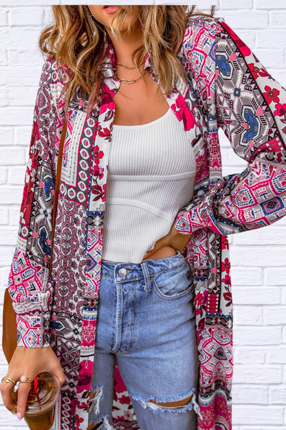 Printed Button Up Long Sleeve Top