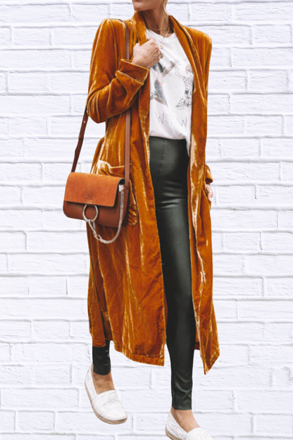 Open Front Long Sleeve Longline Cardigan Light Brown