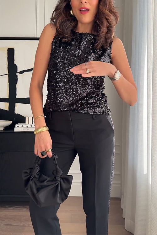 Crewneck Sleeveless Glam Sequin Top