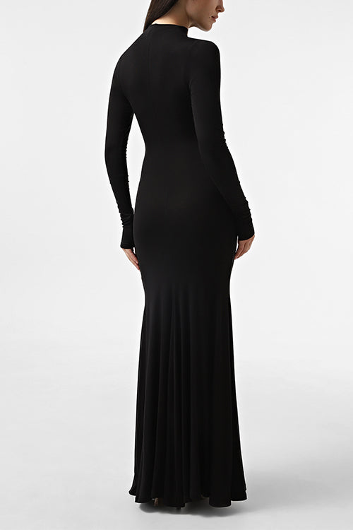 Mockneck Long Sleeves High Slit Bodycon Maxi Dress
