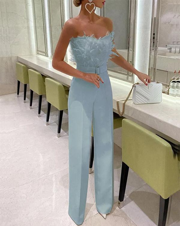 Clidress Angel Feather Tube  Wide Leg Jumpsuit