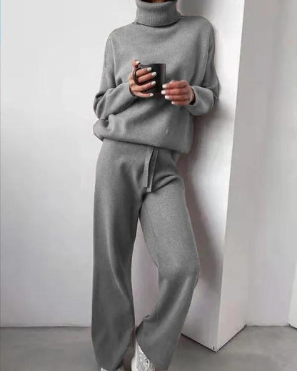 Clidress Turtleneck Sweater Knit Pants 2 Pieces Set
