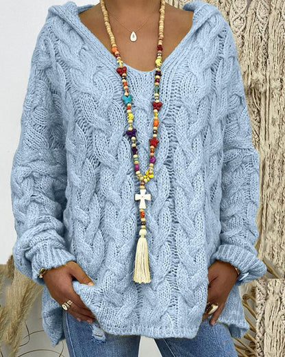 Clidress Retro Needlecraft Hooded Sweater