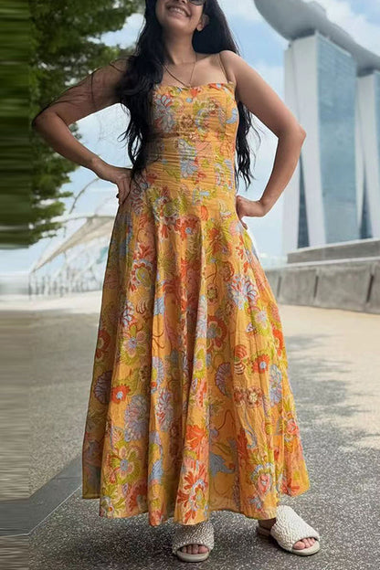 Spaghetti Strap Floral Print Chiffon Maxi Dress