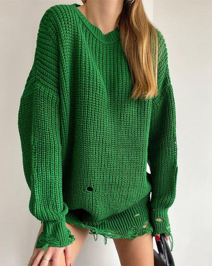 Clidress O Neck Chic Riped Oversized Sweater