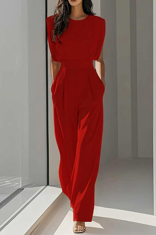 Round Neck Sleeveless High Waist Wide Leg Jumpsuit