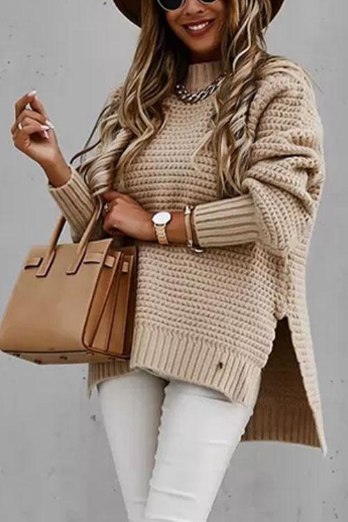 Clidress Loose Fit Hand Twist Split Sweater