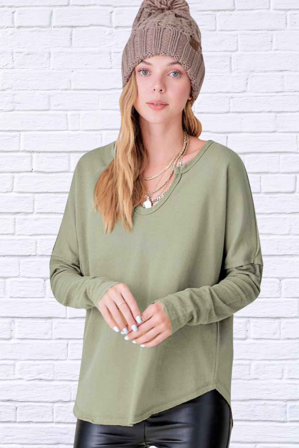 Light Olive Green Harper Top Large