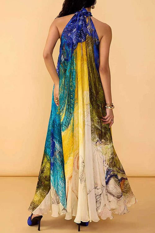 Halter Neck Sleeveless Printed Dress