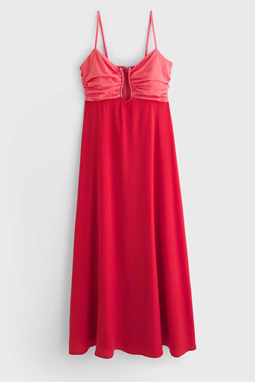 Spaghetti Strap Color Block Zipper Back Maxi Dress
