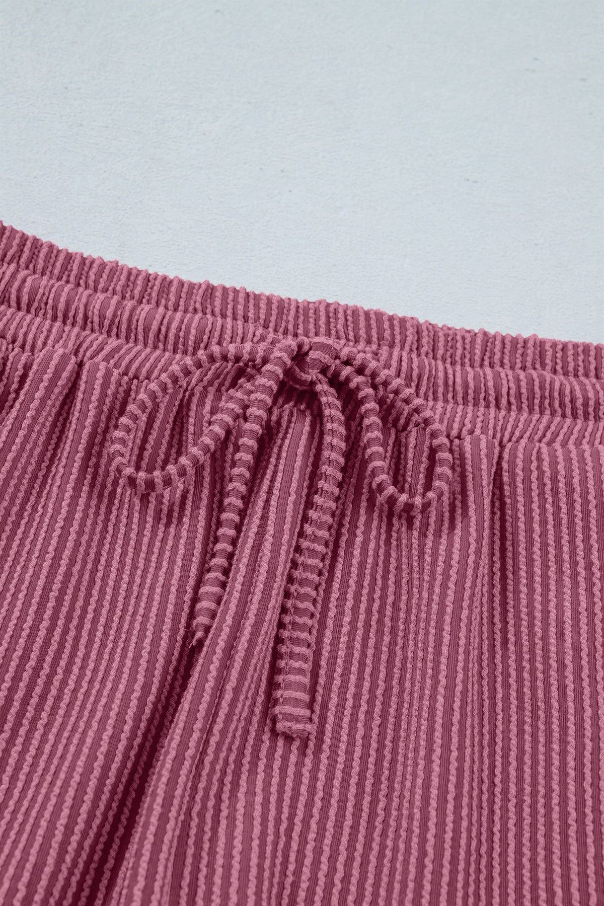 Pitaya Pink Twisted Ribbed Loose Tee Drawstring Elastic Waist 2pcs Short Set