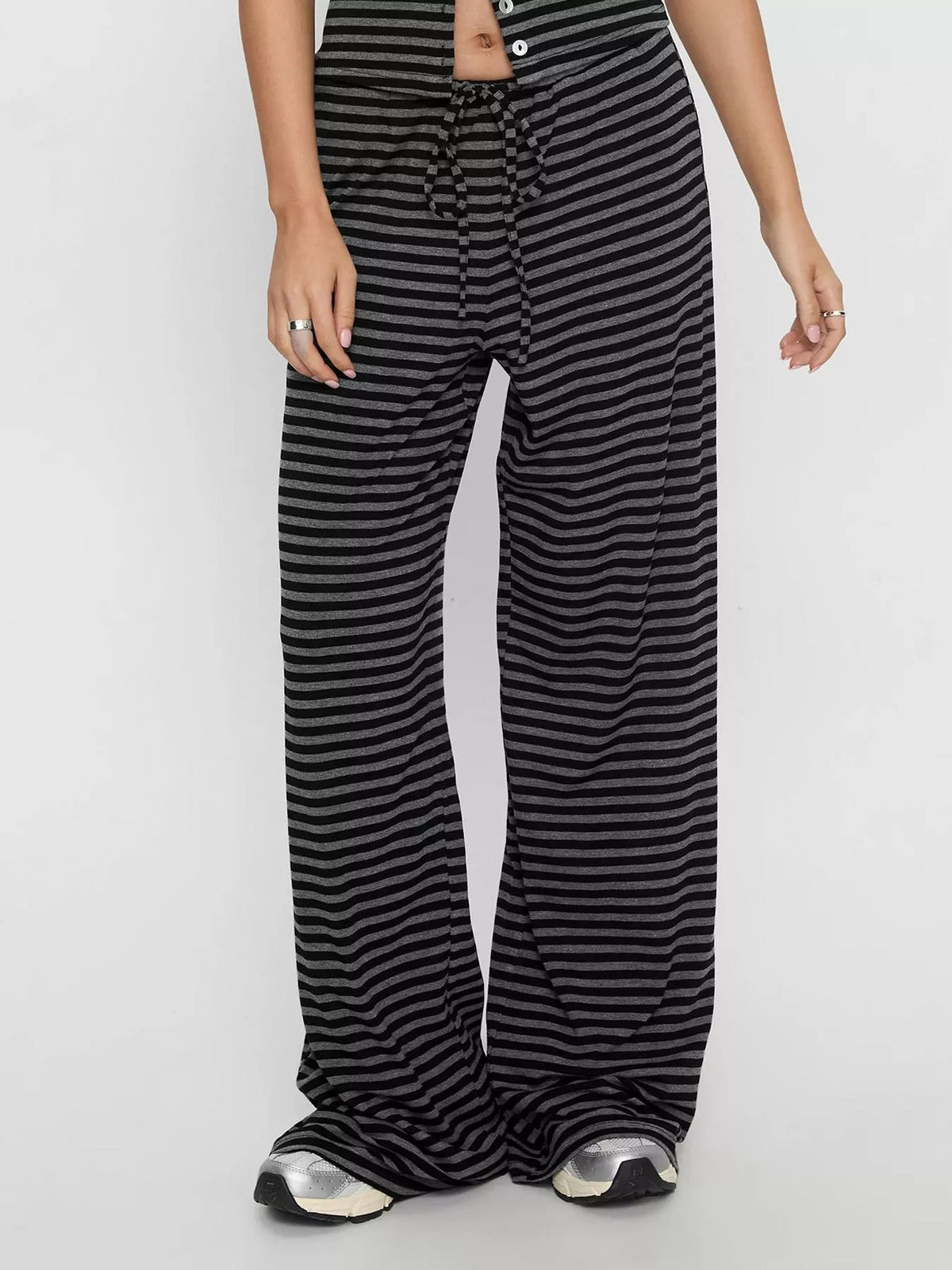 Striped Button-Down Top and Wide-Leg Pants Set