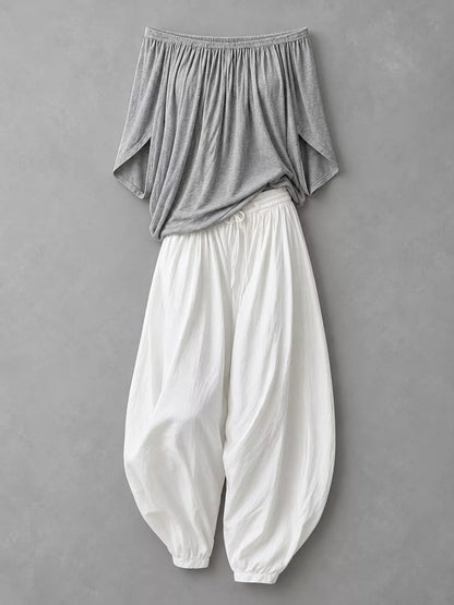 Full Size Off-Shoulder Top and Wide-Leg Harem Pants Set Plus Size