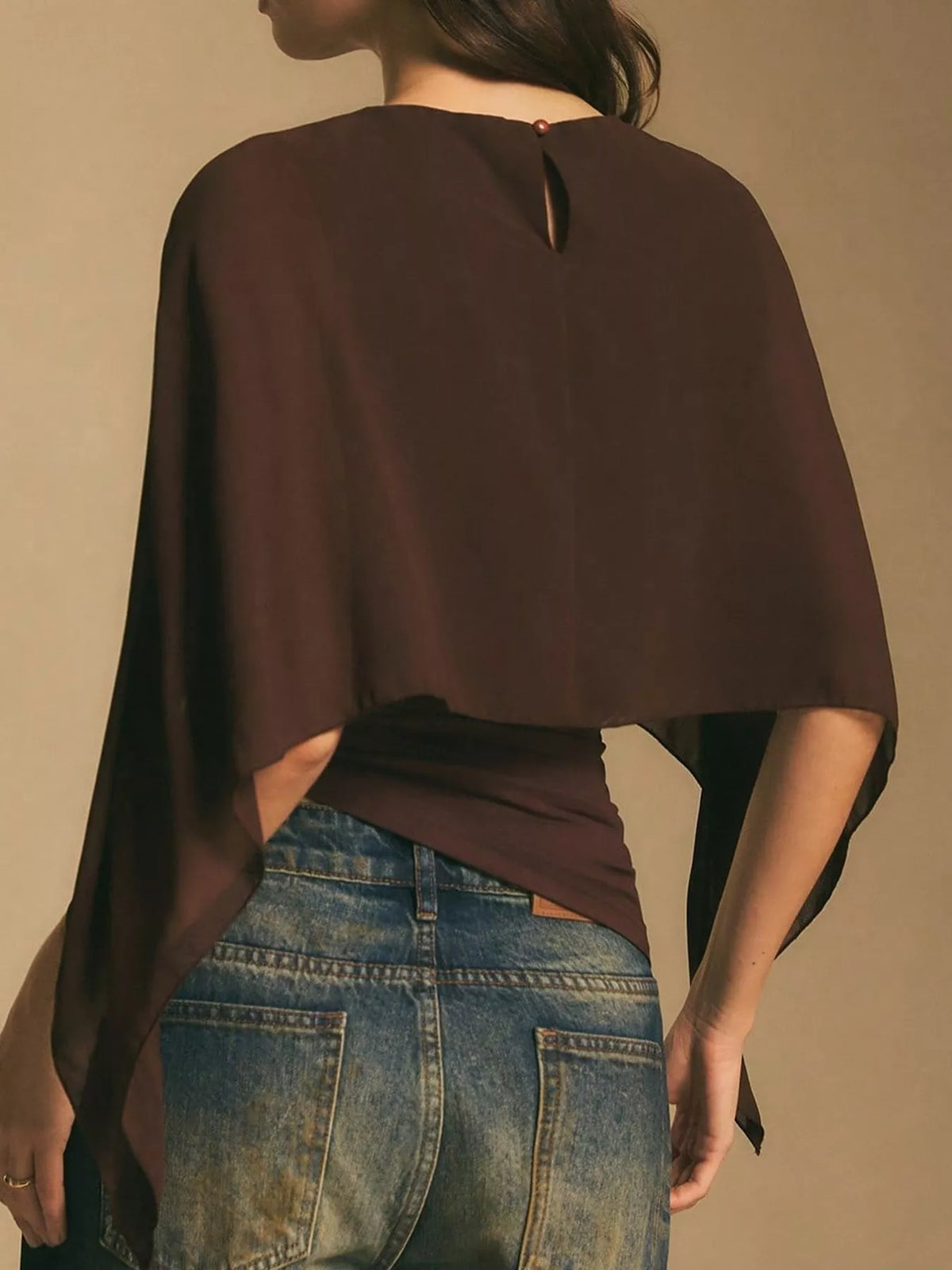 Cape Sleeve Round Neck Blouse