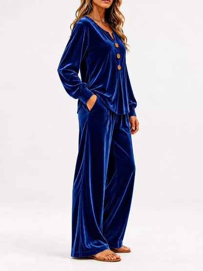 Decorative Button Top and Pants Set