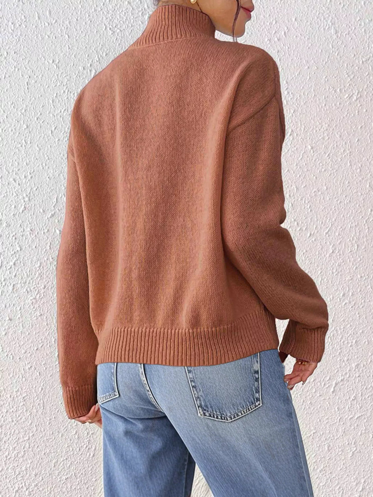 Center Seam Detail Turtleneck Sweater for Women