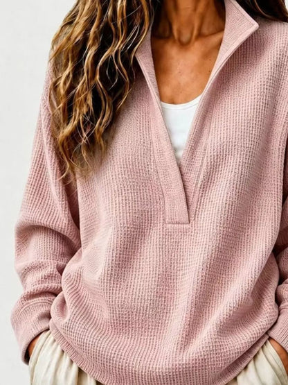 Full Size Waffle Knit Dropped Shoulder Sweatshirt Plus Size