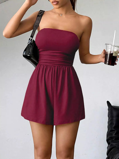 Chic Strapless Ruched Waist Romper
