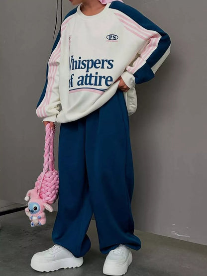 Color-Block Graphic Sweatshirt and Wide-Leg Pants Set