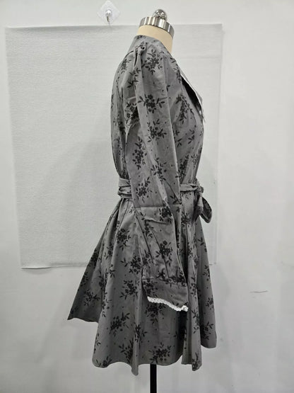 Floral Print Puff Sleeve Button-Down Mini Dress