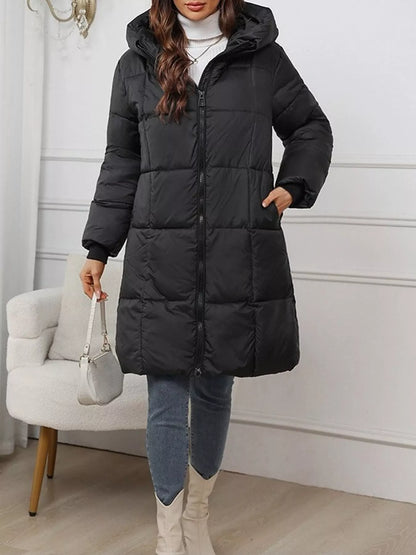 Full Size Zip Up Hooded Longline Puffer Outerwear Plus Size