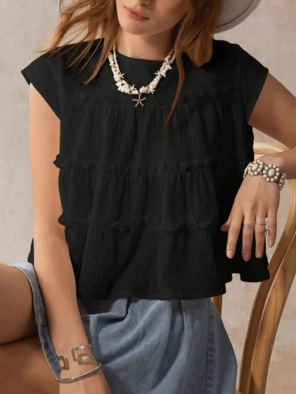 Tiered Cap Sleeve Blouse