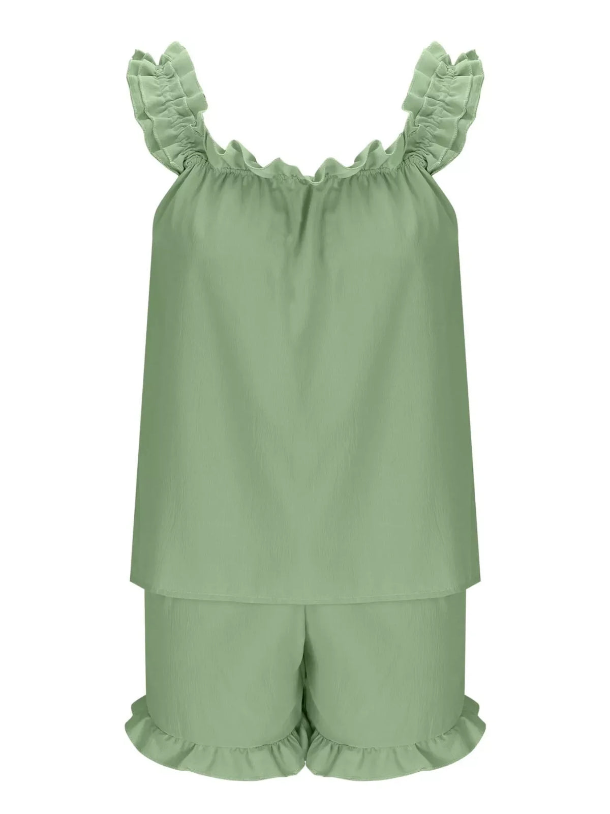 Ruffle Trim Sleeveless Top and Shorts Set