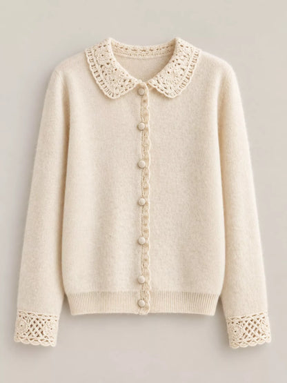 Lace-Collar Button Down Knit Cardigan