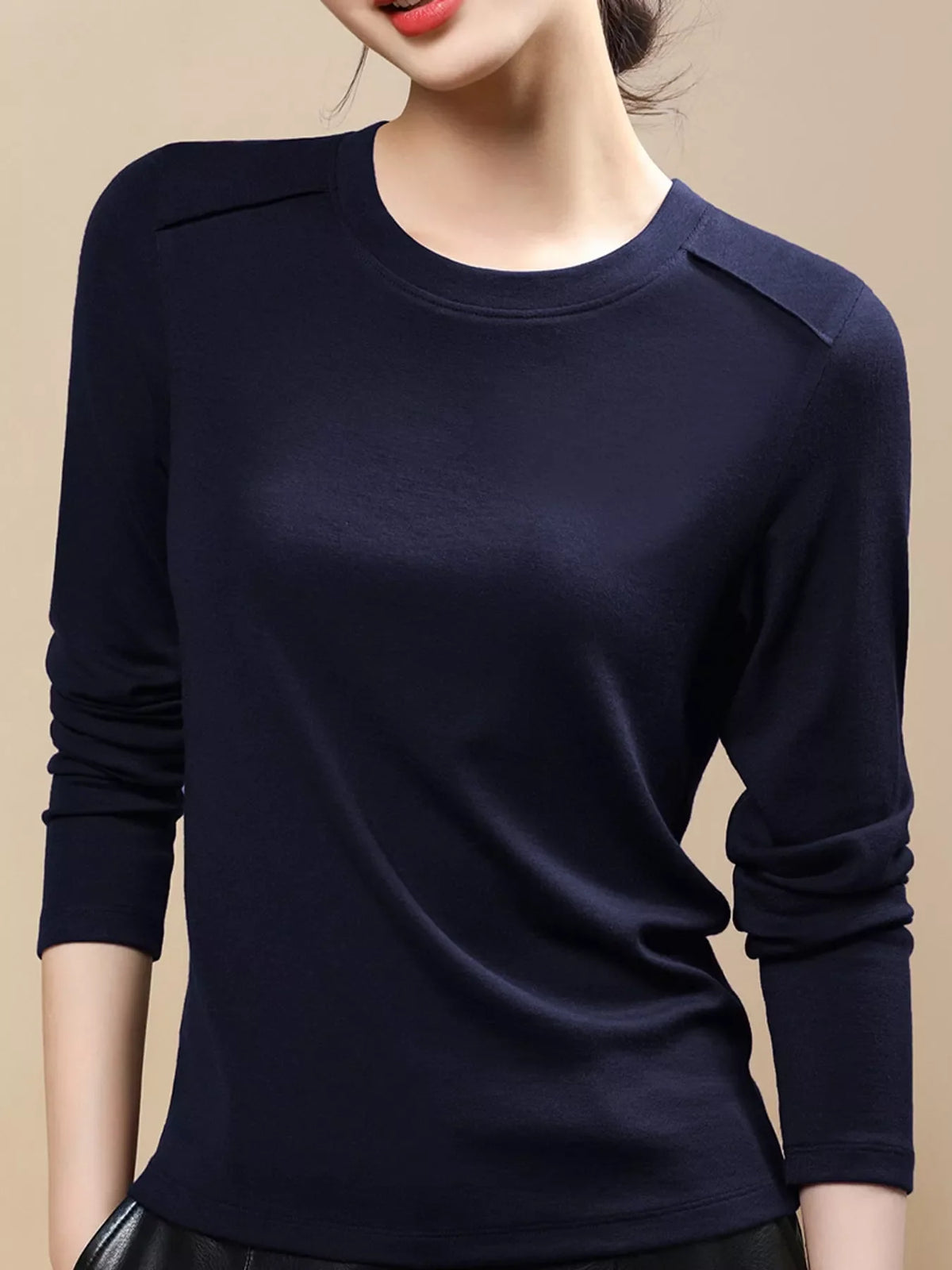 Plus Size Solid Long-Sleeve Crew Neck T-Shirt