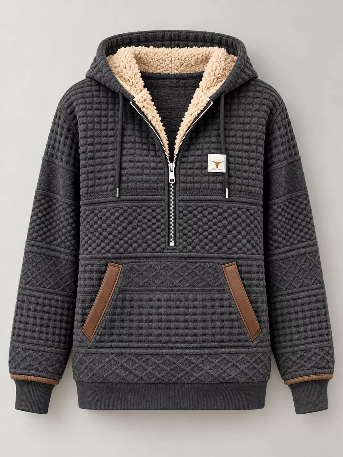 Plus Size Half Zip Hoodie with Textured Detail | S–4XL