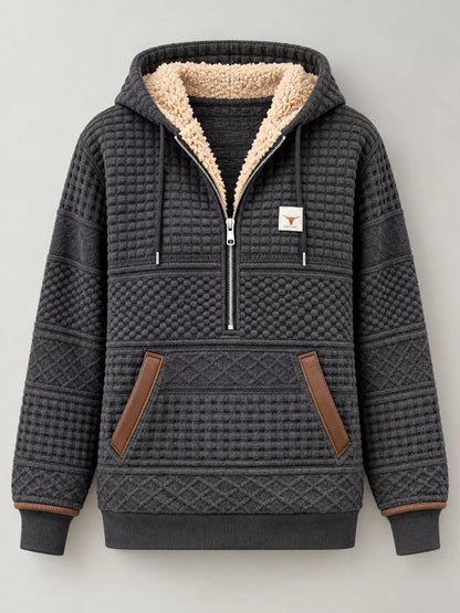 Plus Size Half Zip Hoodie with Textured Detail | S–4XL