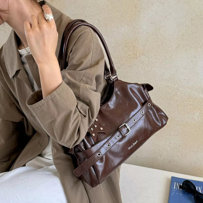 Buckle Detail Leather Shoulder Bag