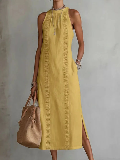 Full Size Sleeveless Lace Trim Midi Dress Plus Size