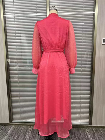 Long Sleeve Chiffon Wrap Maxi Dress with High Slit