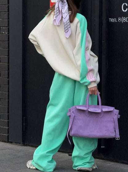 Color-Block Graphic Sweatshirt and Wide-Leg Pants Set