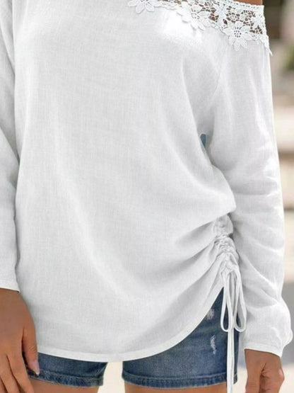 Lace Trim One Shoulder Ruched Top