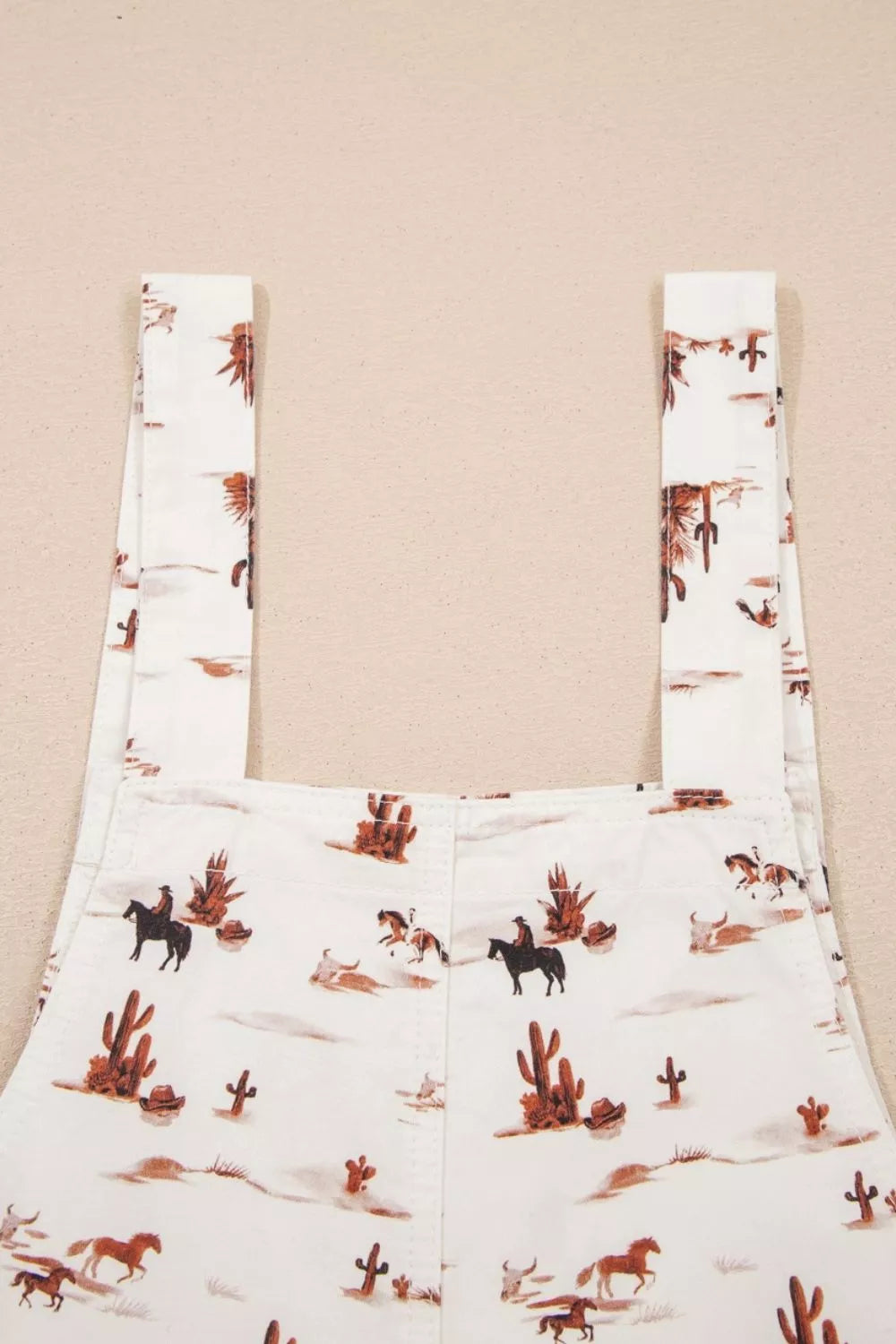 Western Printed Button Adjustable Straps Loose Jumpsuit