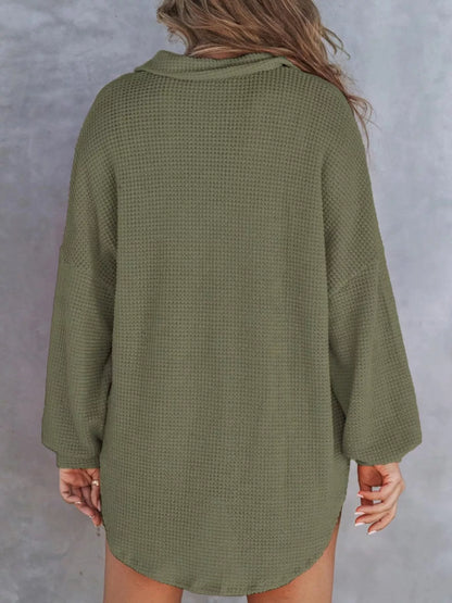 Waffle Knit Button Detail T-Shirt with Pocket