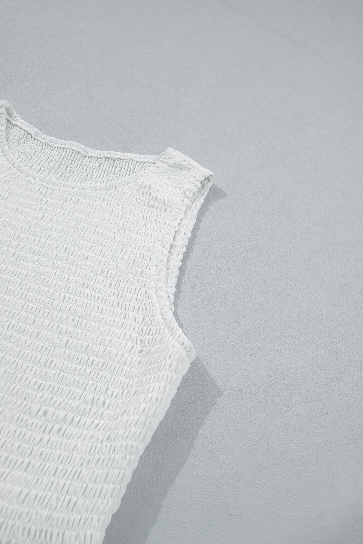 White Sleeveless Smocked Lace Peplum Top
