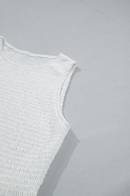 White Sleeveless Smocked Lace Peplum Top