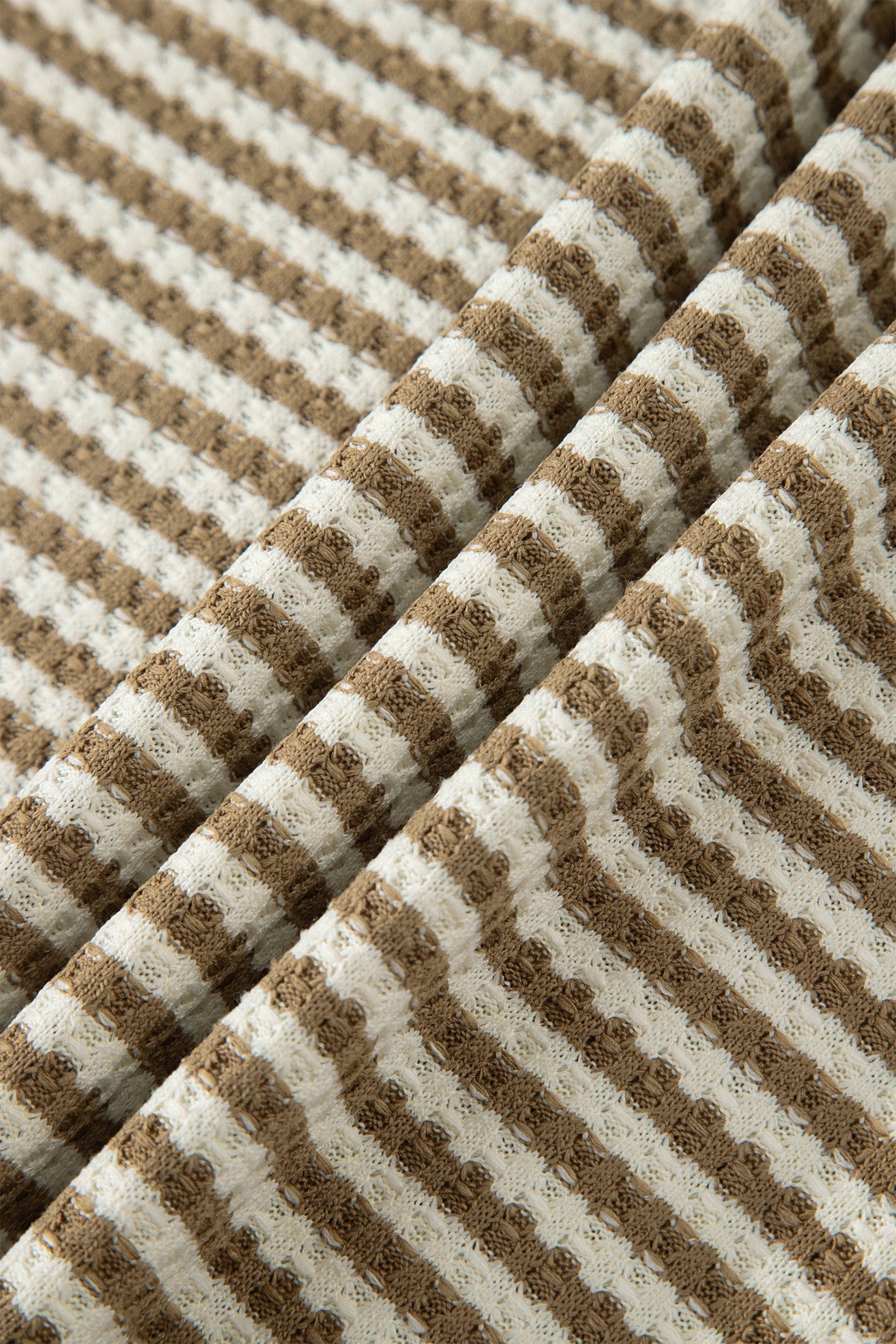 Brown Stripe Breathable Textured Knit Short 2pcs Set