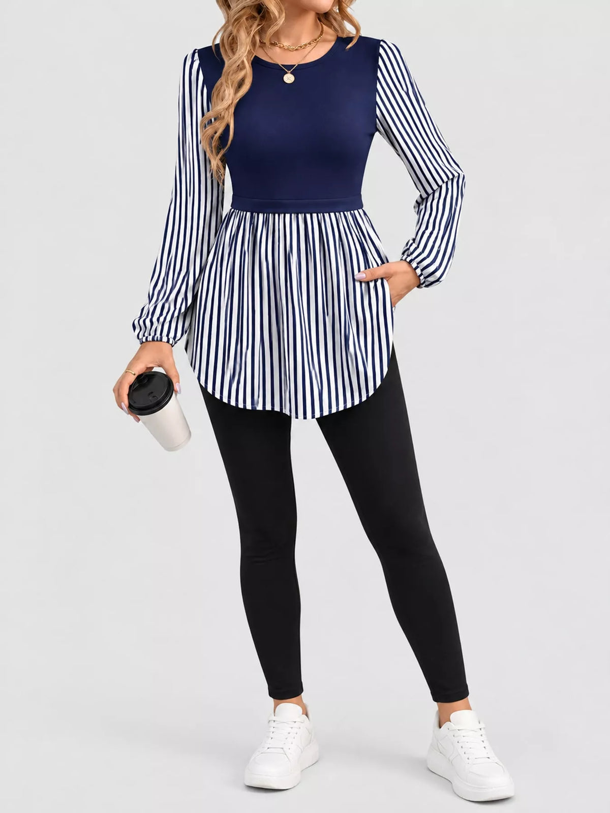 Full Size Striped Long Sleeve Blouse Plus Size