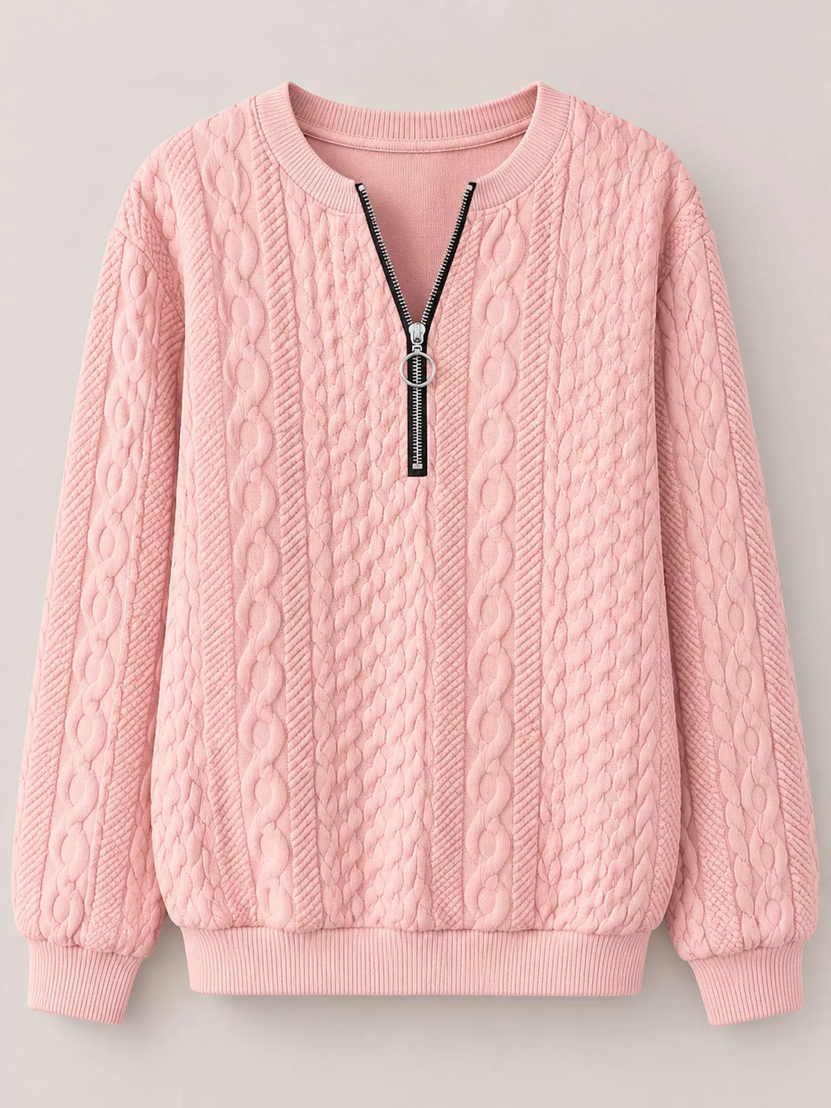 Full Size Quarter-Zip Cable Knit Sweatshirt Plus Size