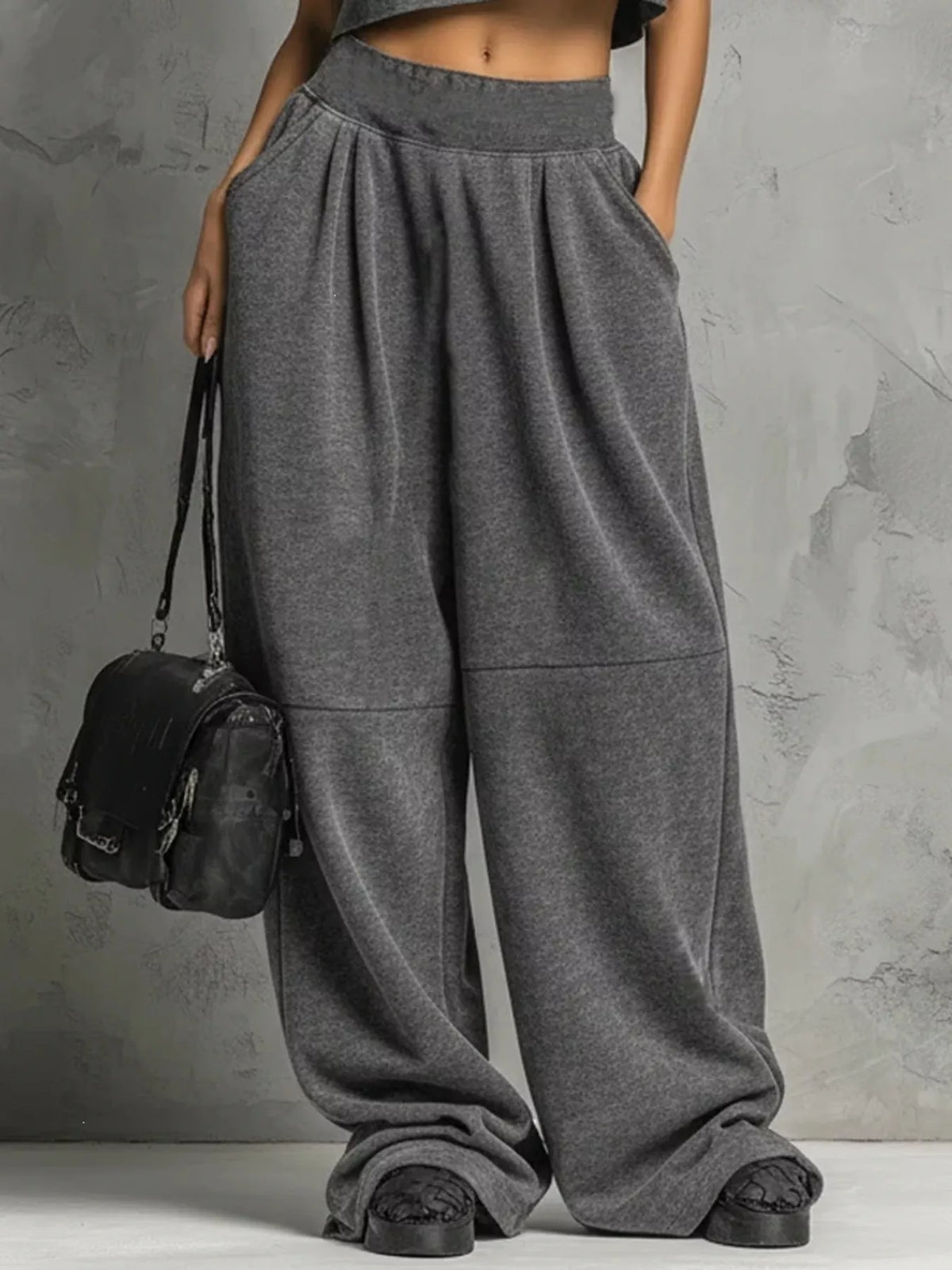 Sleeveless Mock Neck Crop Top and Wide-Leg Sweatpants Set