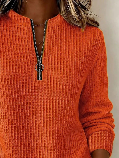 Full Size Quarter-Zip Waffle Knit Sweatshirt Plus Size