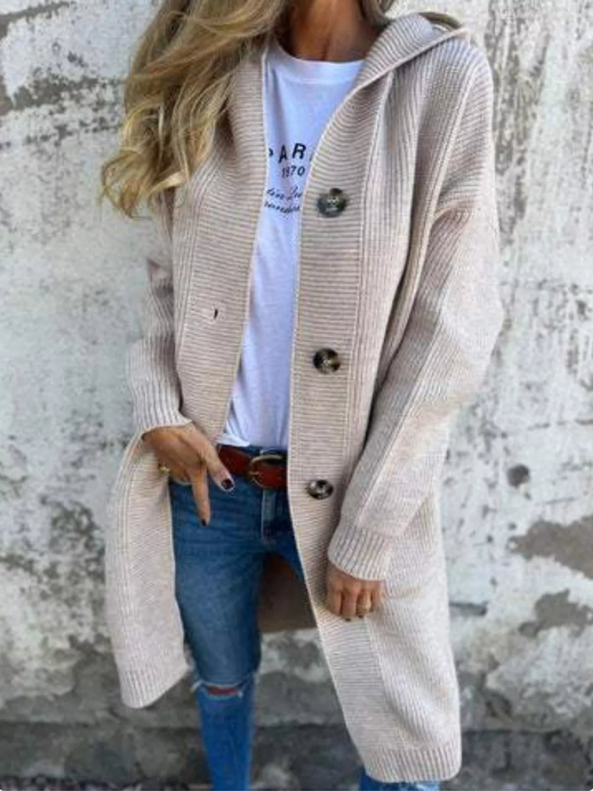 Full Size Button-Down Hooded Cardigan Plus Size